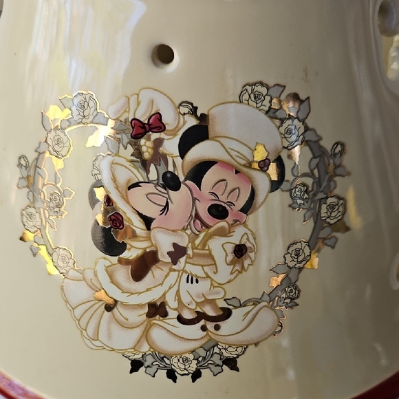 VINTAGE  CERAMIC  CANDLE JAR  SHADE  DISNEY WITH VICTORIAN  MICKEY AND  MINNIE - Picture 10 of 17